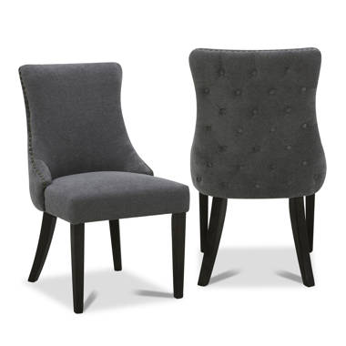 Grey tufted dining chairs best sale with nailheads